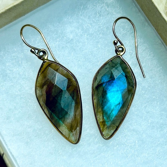 Faceted Shimmering Labradorite Drop Earrings 14k - Picture 1 of 3